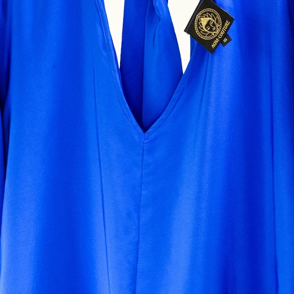 AUM Couture 100% Silk Sapphire Blue Tie-Neck Blouse | Size S | Made in USA - Picture 5 of 6
